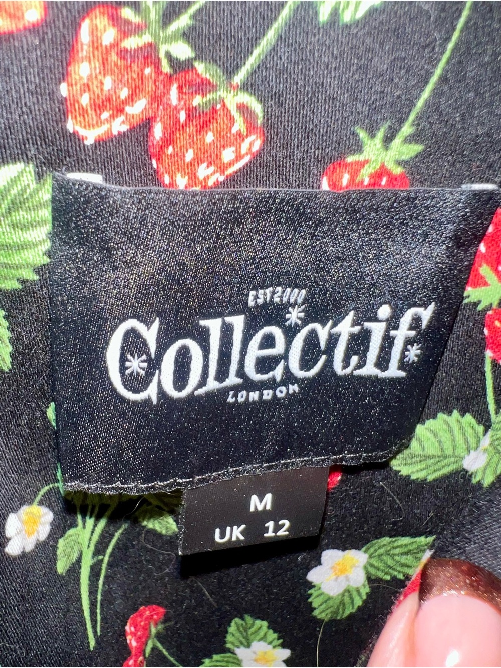 Collectif Black Strawberry Print Pencil Dress